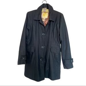 Wet Seal Black Vintage Wool Blend Peacoat with leopard lining size Large